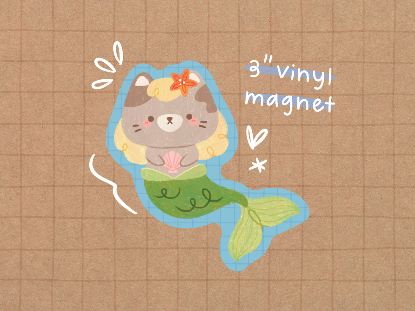 Cat Mermaid Vinyl Magnet