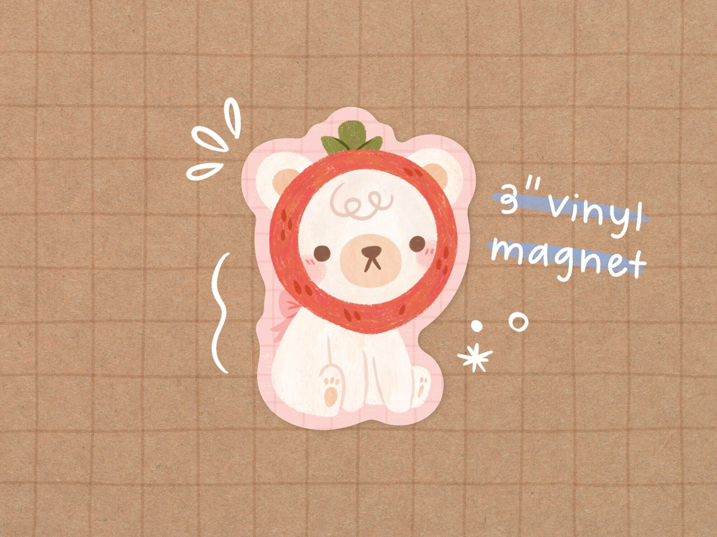 Strawberry Bear Vinyl Magnet