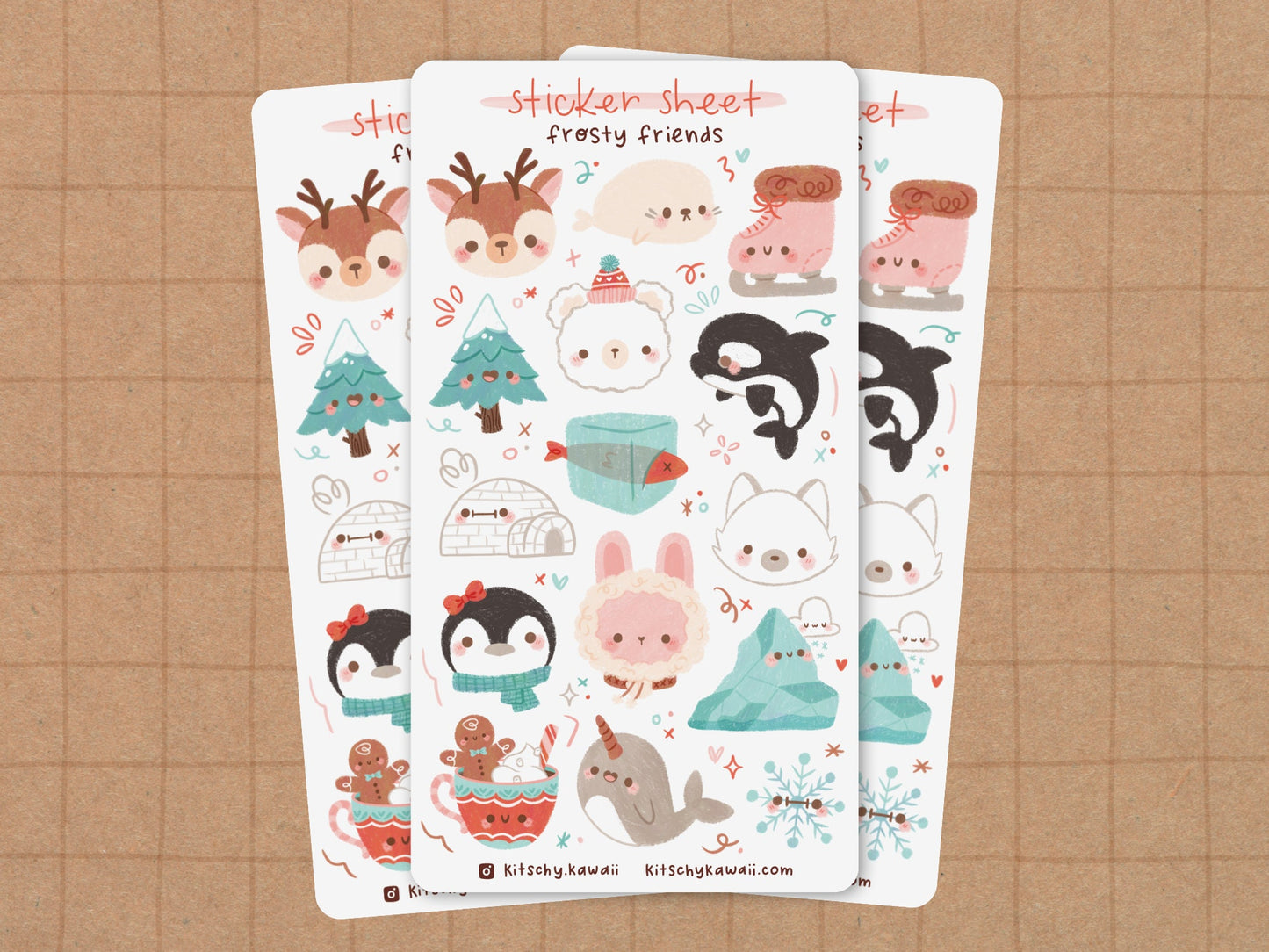 Winter Animals Stickers PNG. Sticker Sheets for printing. By